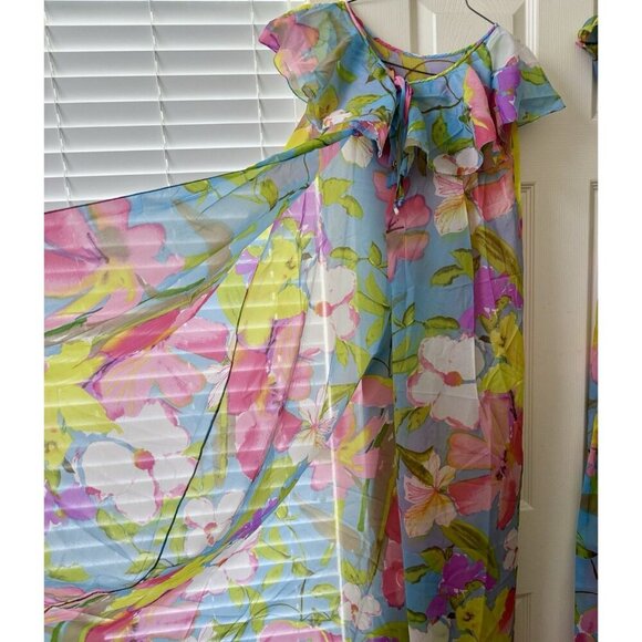 Peignoir Set Floral Miss Elaine 60s Dress Gown Robe Hawaiian Maxi Vintage Rare S - Picture 9 of 11